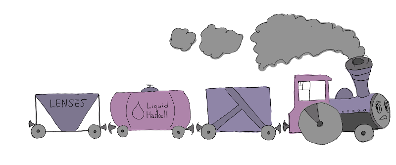 A hand-drawn locomotive pulling three wagons